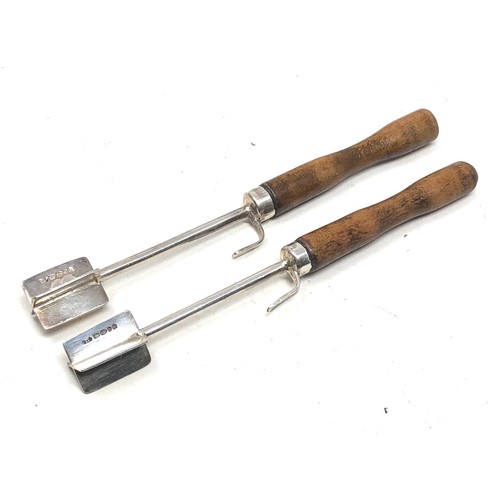 25 - 2 Vintage silver & wood handle mixers London silver hallmarks each measure approx 13.cm long