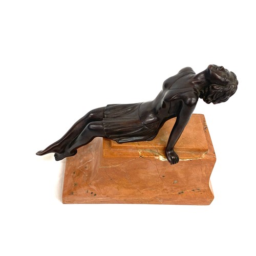 397 - Vintage bronze figure on a marble base, measures approx 7inches tall 8 inches wide