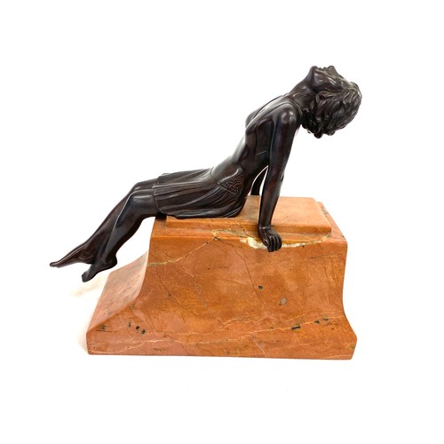 397 - Vintage bronze figure on a marble base, measures approx 7inches tall 8 inches wide