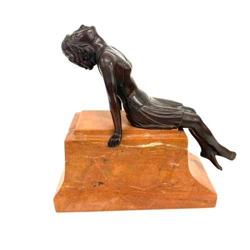 397 - Vintage bronze figure on a marble base, measures approx 7inches tall 8 inches wide