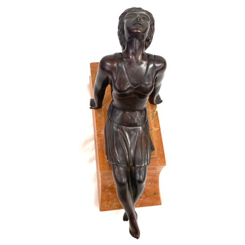 397 - Vintage bronze figure on a marble base, measures approx 7inches tall 8 inches wide