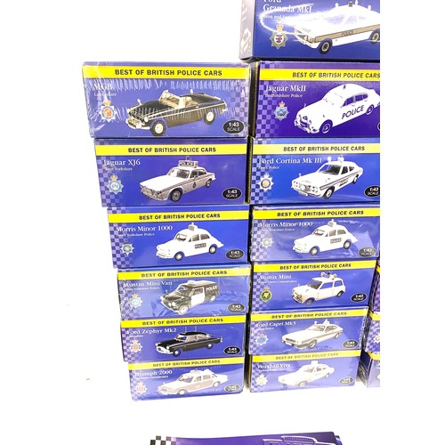 296 - Selection of 26 boxed Atlas best of British Police cars annd with paperwork, some boxes sealed inclu... 