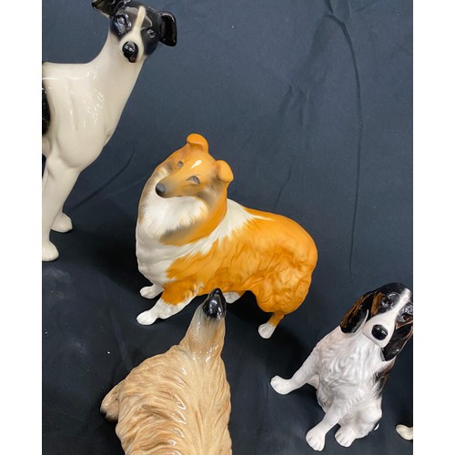 54 - Selection of 9 Beswick dog figures includes German Sheppard, Rough Collie, Shiz zhu etc