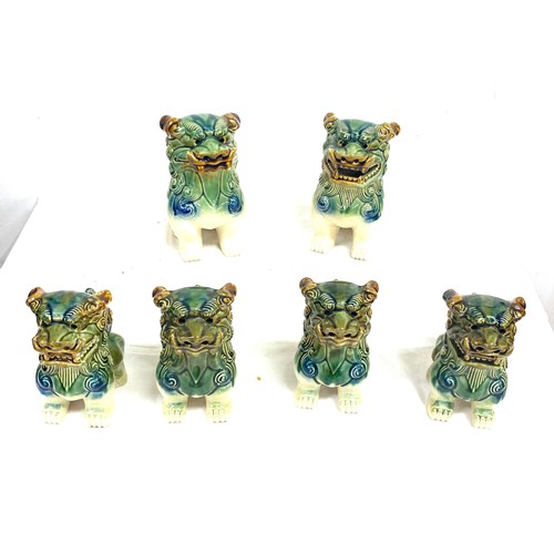 156 - 3 Pairs of vintage Chinese dogs, height of tallest pair: 7.5 inches