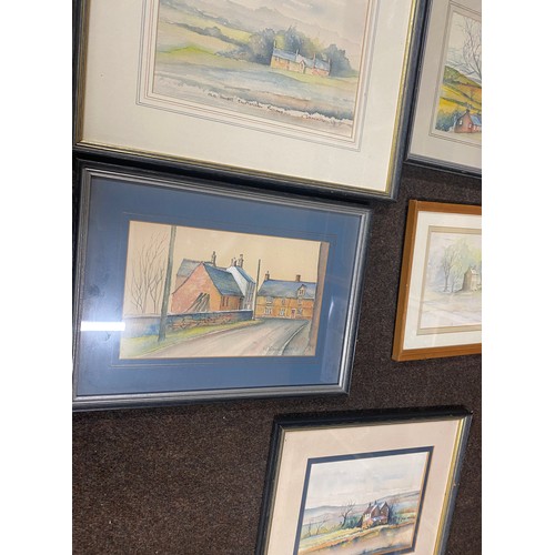 283 - 7 signed framed water colours, artist R Bemrose, largest frame measures approximately: 13 inches by ... 