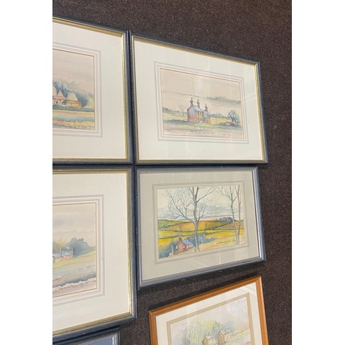 283 - 7 signed framed water colours, artist R Bemrose, largest frame measures approximately: 13 inches by ... 