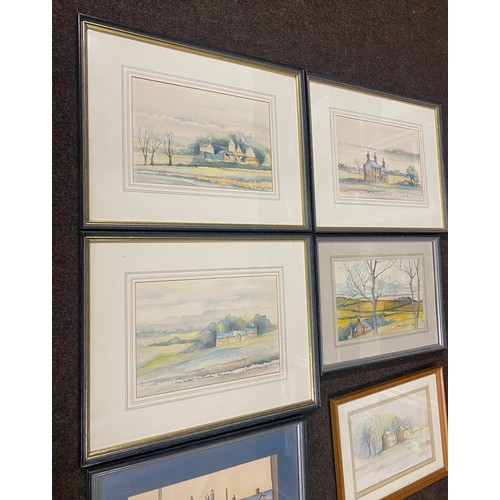 283 - 7 signed framed water colours, artist R Bemrose, largest frame measures approximately: 13 inches by ... 