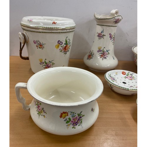 303 - Decorative Jug and bowls, potty, soap dish, bucket etc