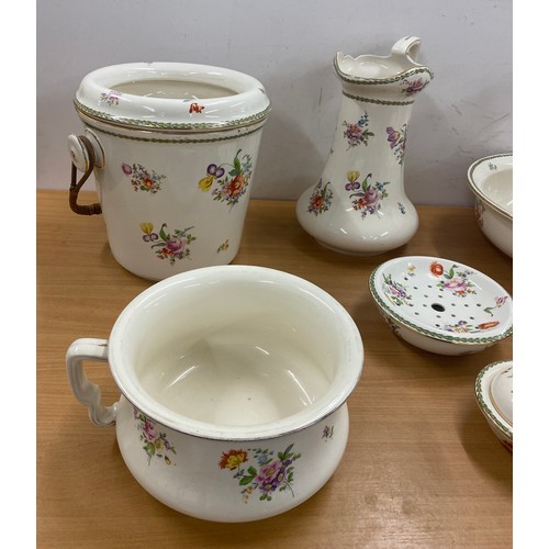 303 - Decorative Jug and bowls, potty, soap dish, bucket etc