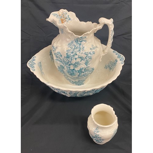 205 - Decorative vintage blue and white jug and bowl