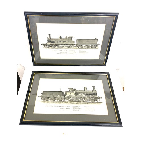 65 - 2 Framed railway prints depicting the North Staffordshire Railway no 27, Caledonian Railway No 128, ... 