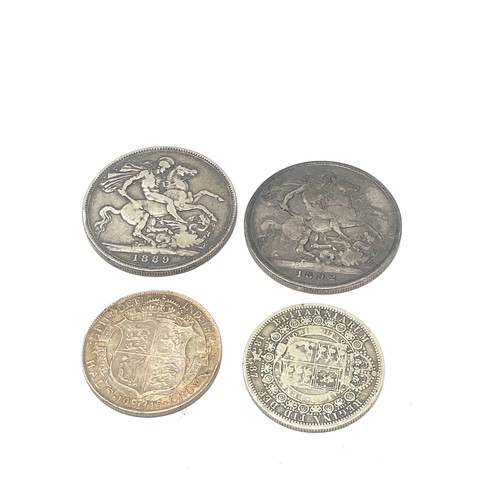 403 - 4 silver coins inc 1889 & 1892 crowns & 1887 & 1915 half crowns