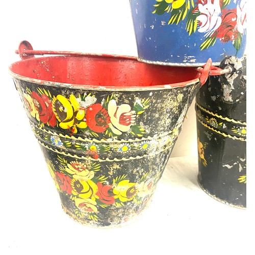 41 - 3 painted galvanished decorative buckets / bargeware