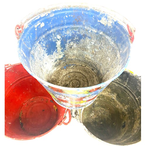 41 - 3 painted galvanished decorative buckets / bargeware