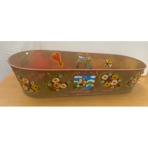 320 - Large bargeware decorative galvanished bath, approximate measurements:  Length 53 inches, width 24.5... 