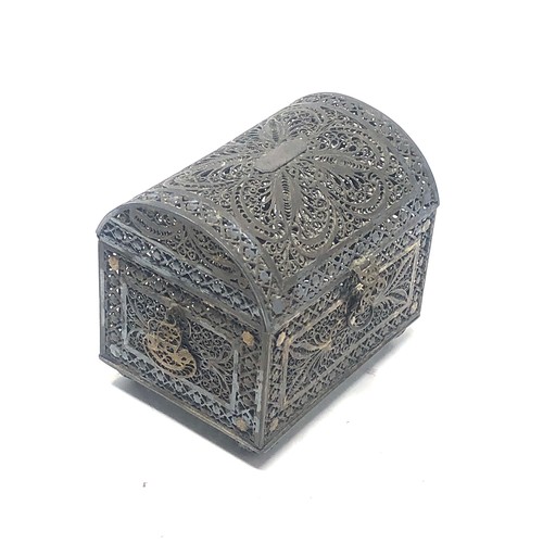 2 - Antique Silver Filigree Miniature Casket Chest Box measures approx 7cm by 5.5cm height 6.5cm xrt tes... 