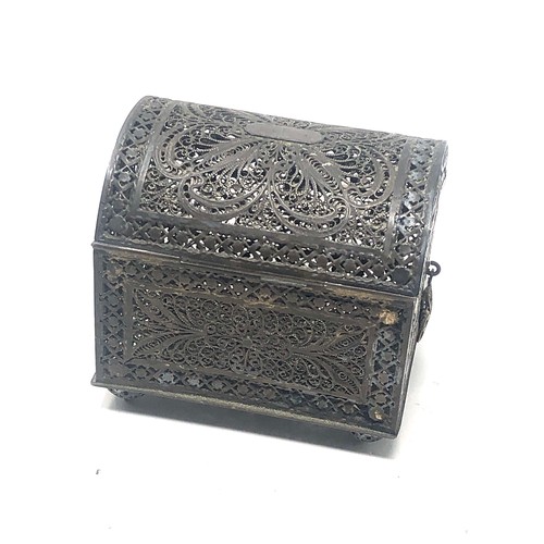 2 - Antique Silver Filigree Miniature Casket Chest Box measures approx 7cm by 5.5cm height 6.5cm xrt tes... 