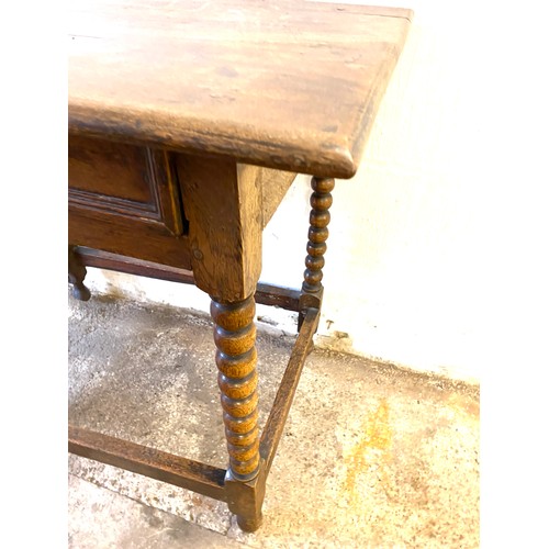 361 - Antique bobbin leg oak 1 drawer hall table measures approx 29 inhes tll 33 inches wide depth 21 inch... 