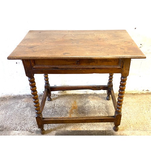 361 - Antique bobbin leg oak 1 drawer hall table measures approx 29 inhes tll 33 inches wide depth 21 inch... 