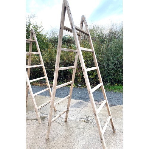 100S - Pair of vintage wooden over sized ladders height approx 106 inches tall