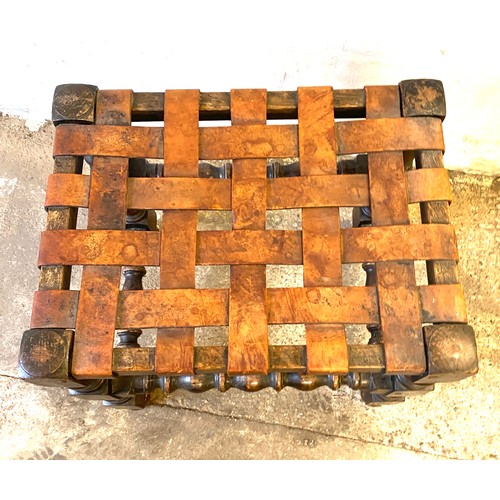 388 - Antique oak and leather foot stool measures approx 16 inches tall 16 inches wide depth 12 inches