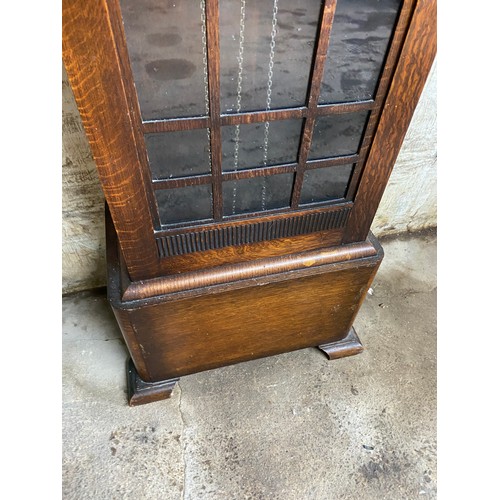 386 - Oak cased dutch long case clock with weights and pndulum, cracked glass height approx 75 inches