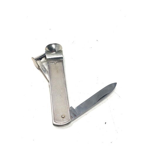 69 - vintage silver cigar cutter pen knife birmingham silver hallmark