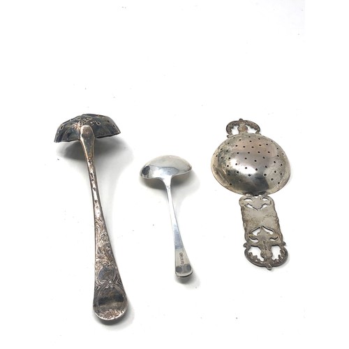 34 - 3 silver spoons inc shifter spoon & strainer spoon etc