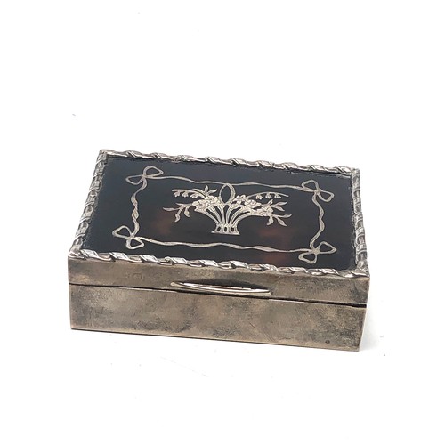 55 - Antique silver & tortoiseshell ring box measures approx 7cm by 5cm