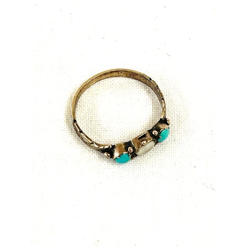 471 - Antique turquoise and pearl ring, Georgian/Victorian tests as 15ct gold, UK ring size M, weight appr... 