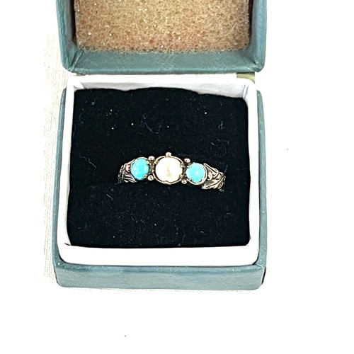 471 - Antique turquoise and pearl ring, Georgian/Victorian tests as 15ct gold, UK ring size M, weight appr... 