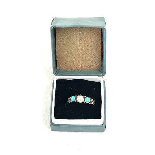 471 - Antique turquoise and pearl ring, Georgian/Victorian tests as 15ct gold, UK ring size M, weight appr... 