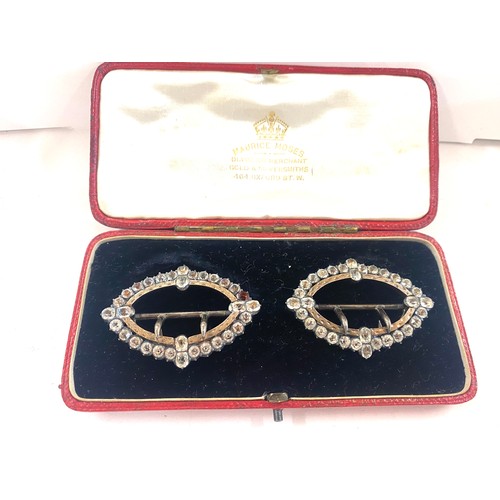 455 - Pair of antique unmarked silver gold and paste shoe buckles in fitted case