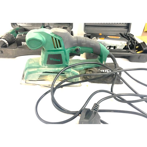 218 - Selection of power tools includes Drill, sander, wickes, Challange etc