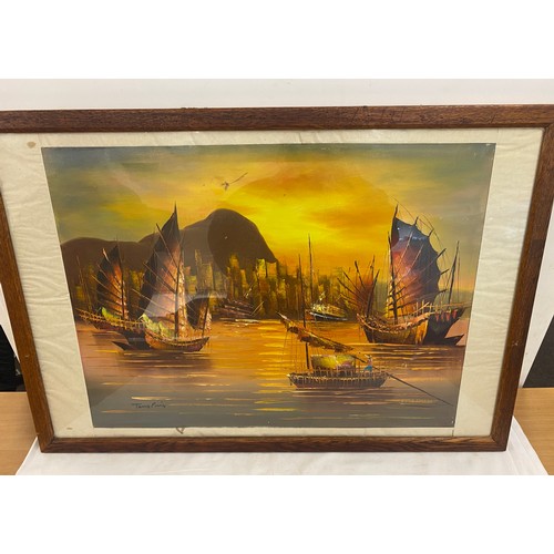 10 - Framed Painting signed by Tang Ping measures approx 32inches wide 22 inches tall