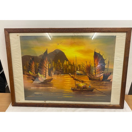 10 - Framed Painting signed by Tang Ping measures approx 32inches wide 22 inches tall