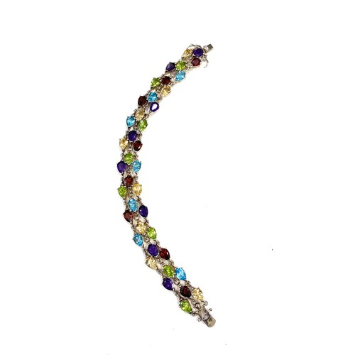 521 - Silver QVC bracelet set with multi coloured stones, approximate weight 25g