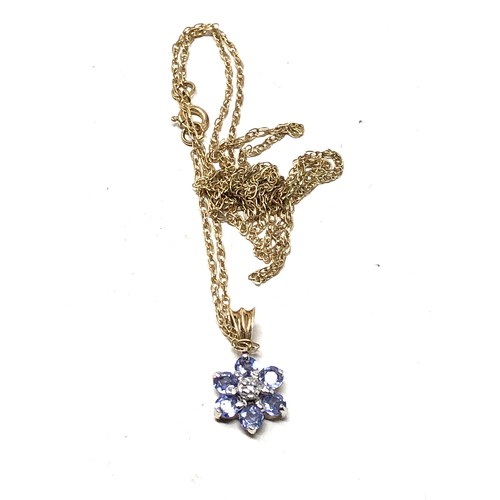 97 - 9ct gold tanzanite & diamond flower pendant necklace (1.2g)