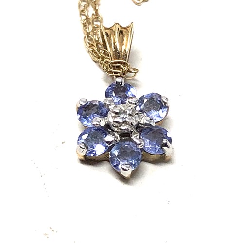 97 - 9ct gold tanzanite & diamond flower pendant necklace (1.2g)