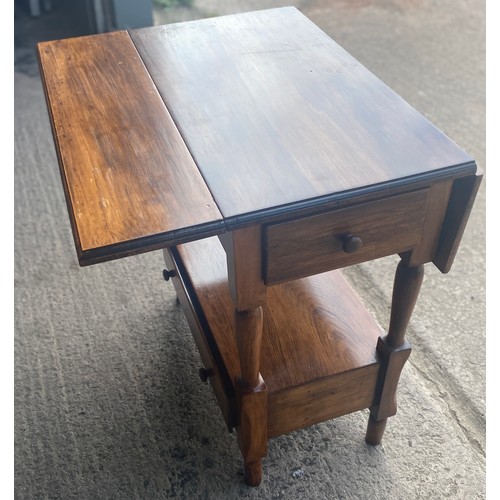 391 - Mahogany drop leaf tea trolley with cutlery set to bottom drawer,  approxiamte measurements : Height... 