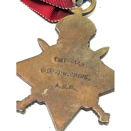 354 - ww1 mons star trio medals to cmt-1349 pte j.w.spink a.s.c