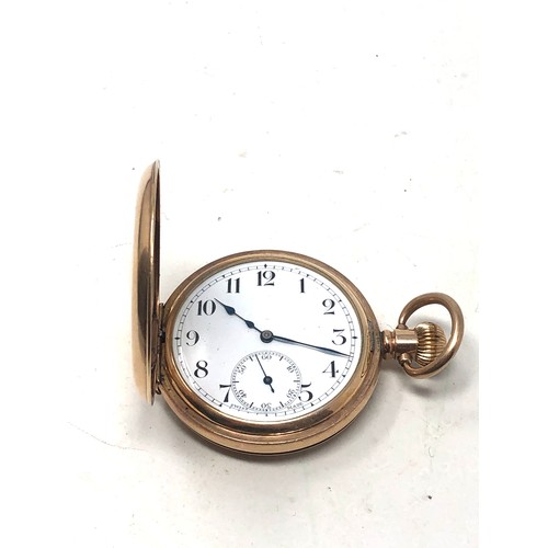 366 - Antique gold plated half hunter pocket watch the watch is ticking