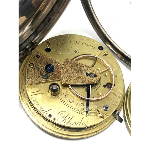 365 - Antique silver open face fusee pocket watch manoah rhodes bradford the watch is not ticking