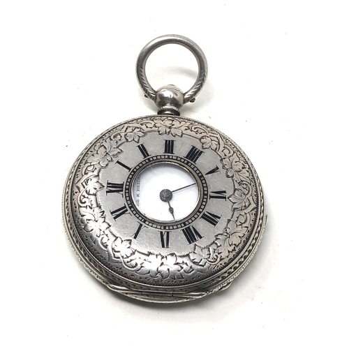 359 - Antique ladies silver half hunter pocket watch Grinberg & reichman the watch is ticking