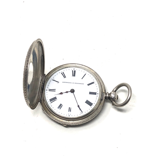 359 - Antique ladies silver half hunter pocket watch Grinberg & reichman the watch is ticking