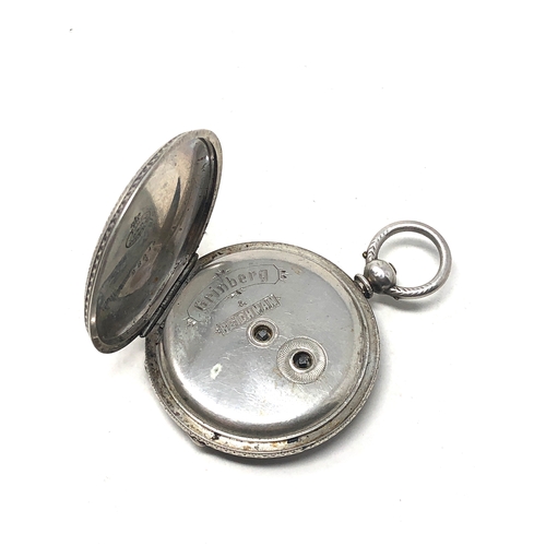 359 - Antique ladies silver half hunter pocket watch Grinberg & reichman the watch is ticking