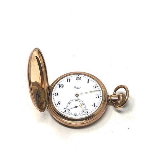 367 - Antique gold plated full hunter pocket watch Limit the watch is ticking