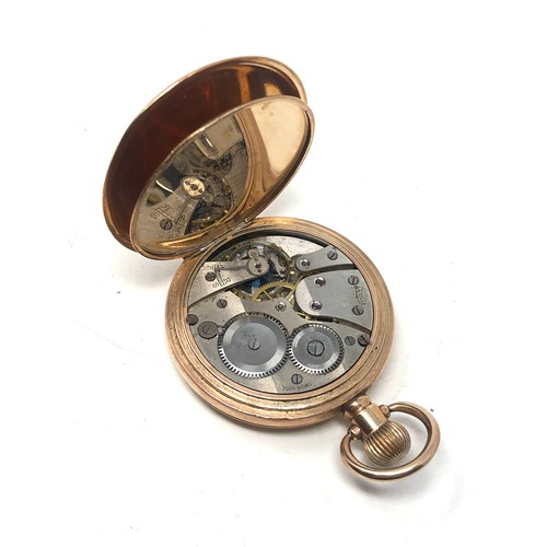 367 - Antique gold plated full hunter pocket watch Limit the watch is ticking