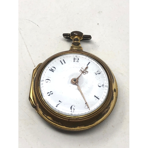 355 - Antique gold plated fusee pair case pocket watch the watch is not ticking spares or repair case worn