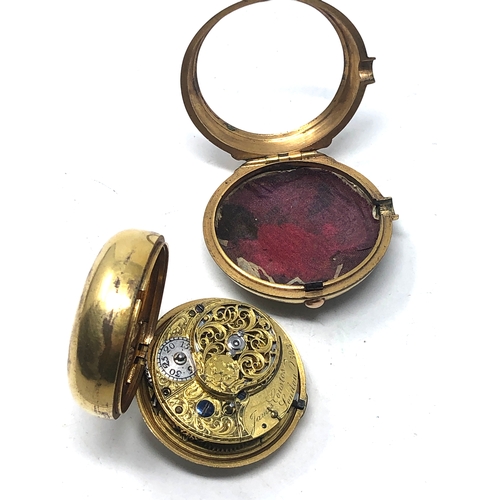 355 - Antique gold plated fusee pair case pocket watch the watch is not ticking spares or repair case worn